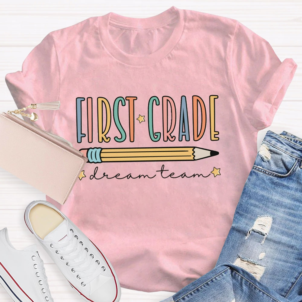 Personalized Grade First Grade Dream Team Yellow Pencil T-shirt