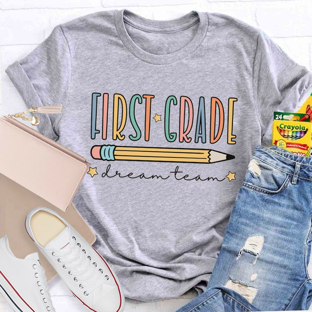 Personalized Grade First Grade Dream Team Yellow Pencil T-shirt