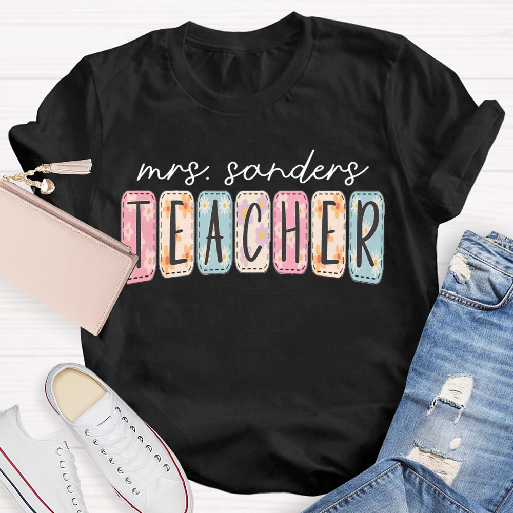Personalized Name Colorful Tie-Dye Print Teacher T-shirt