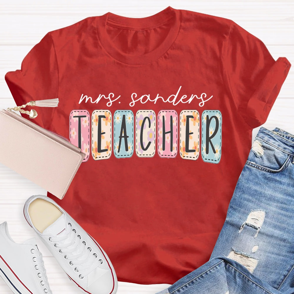 Personalized Name Colorful Tie-Dye Print Teacher T-shirt