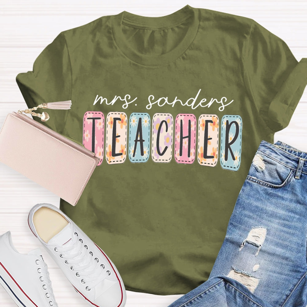 Personalized Name Colorful Tie-Dye Print Teacher T-shirt