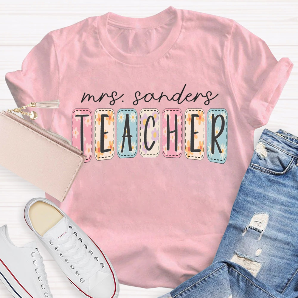 Personalized Name Colorful Tie-Dye Print Teacher T-shirt