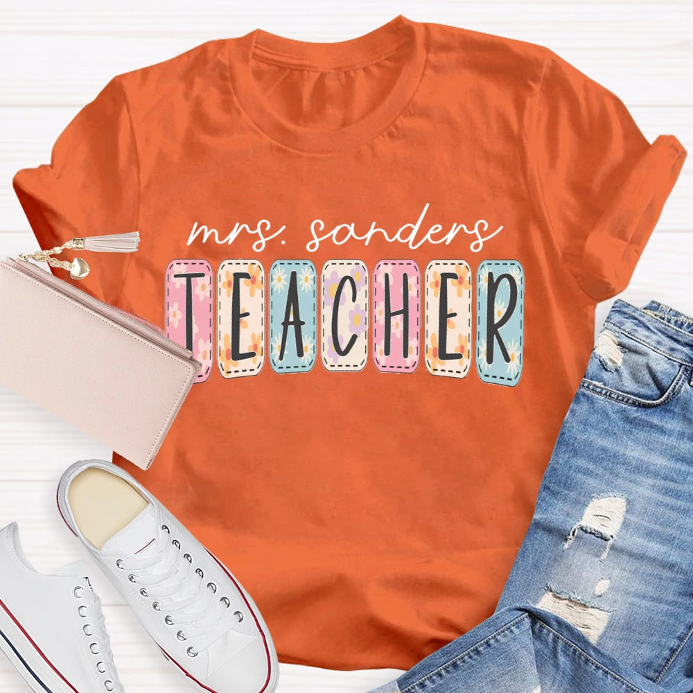 Personalized Name Colorful Tie-Dye Print Teacher T-shirt