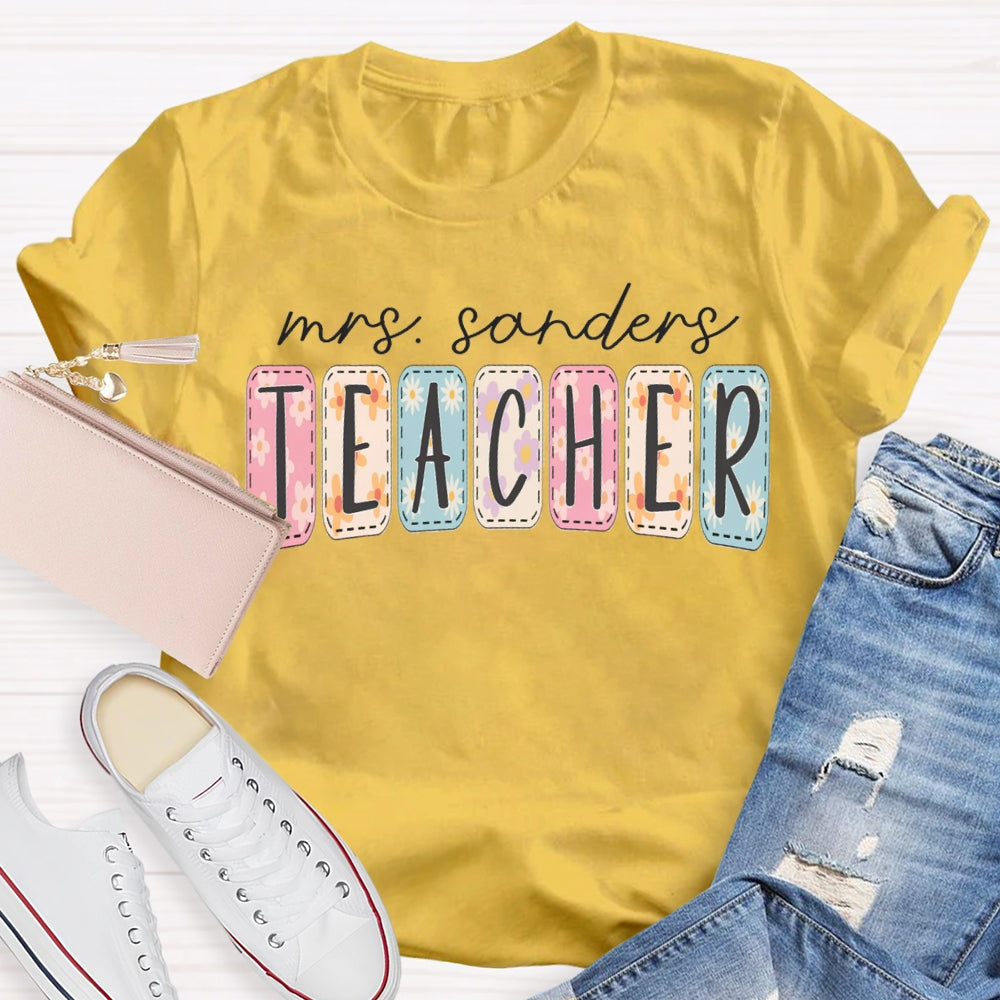 Personalized Name Colorful Tie-Dye Print Teacher T-shirt