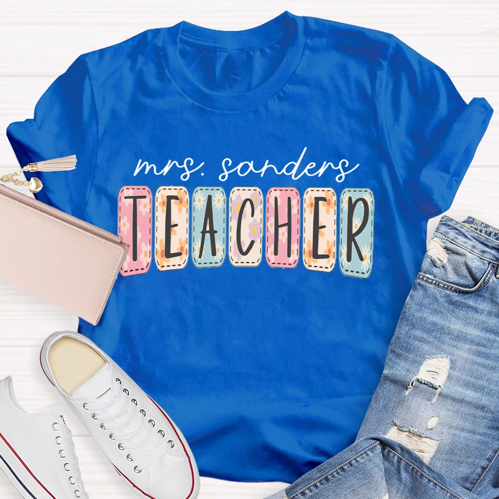 Personalized Name Colorful Tie-Dye Print Teacher T-shirt