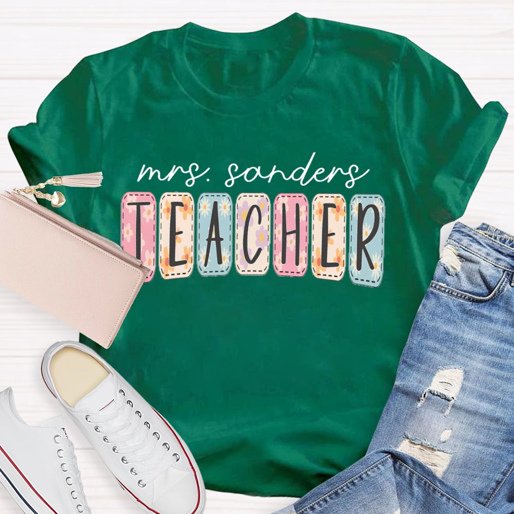 Personalized Name Colorful Tie-Dye Print Teacher T-shirt