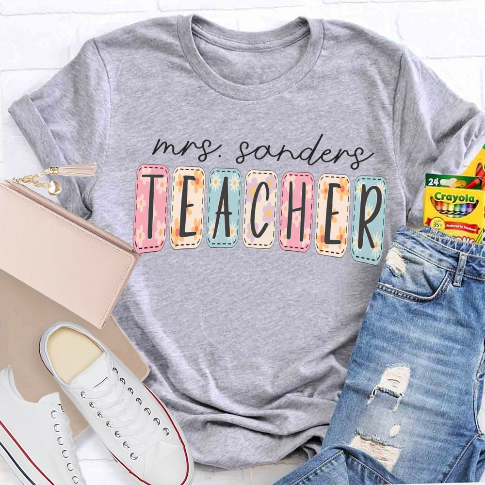 Personalized Name Colorful Tie-Dye Print Teacher T-shirt