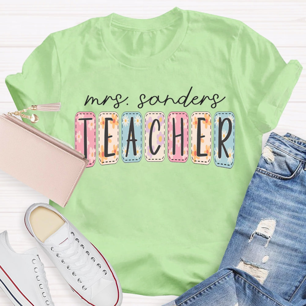 Personalized Name Colorful Tie-Dye Print Teacher T-shirt