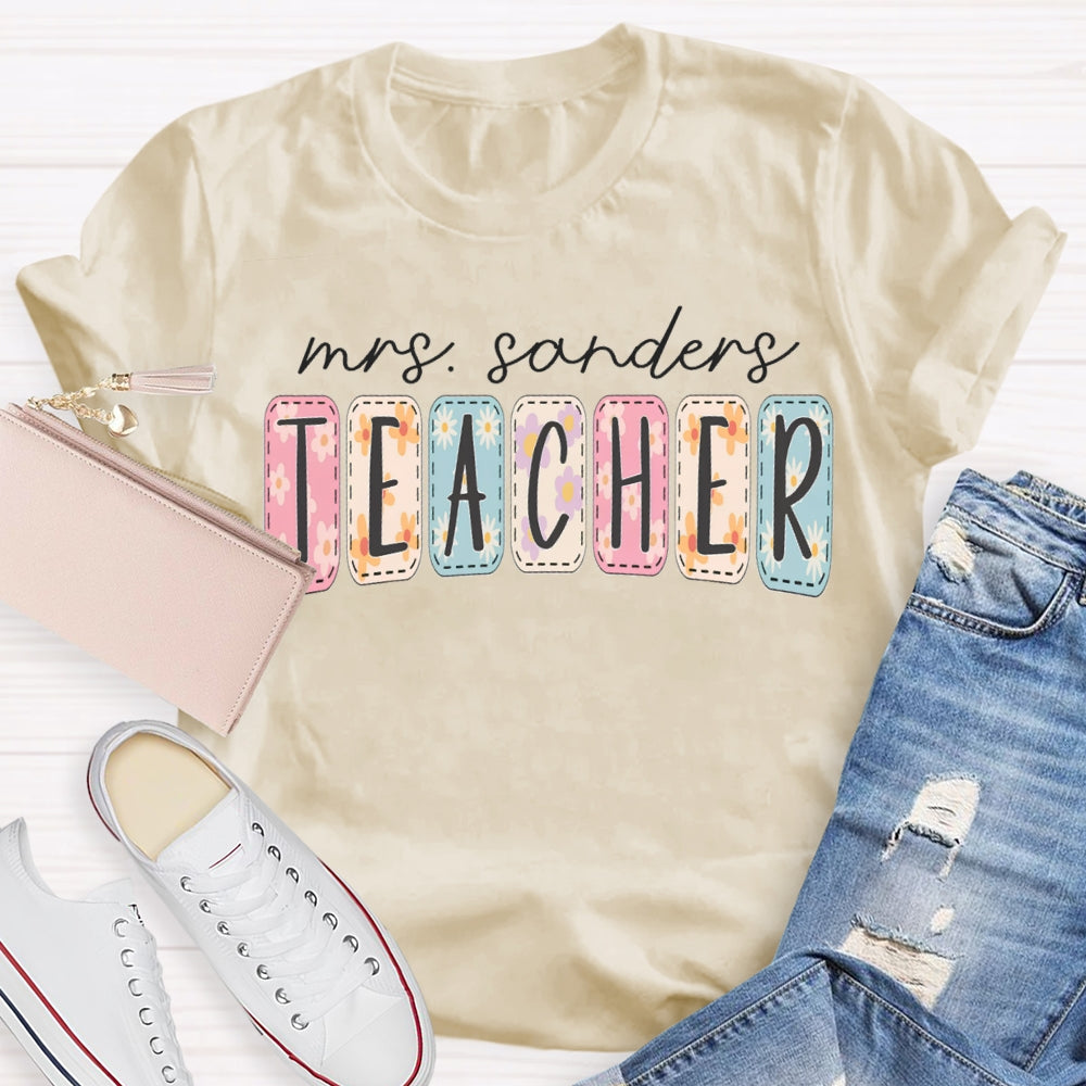 Personalized Name Colorful Tie-Dye Print Teacher T-shirt