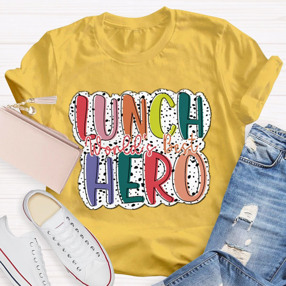 World'S Best Lunch Hero Polka Dot Print T-shirt