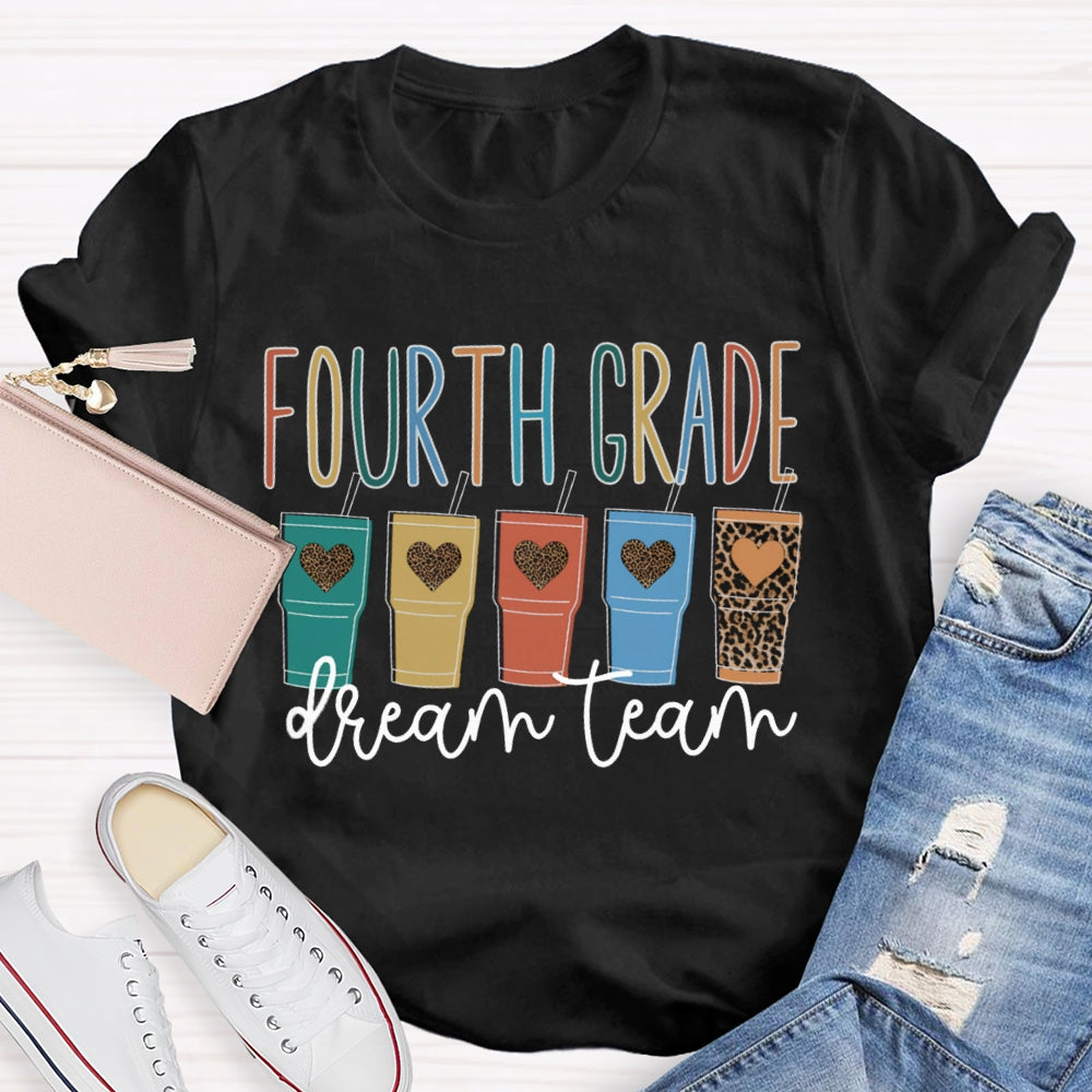 Personalized Grade Fourth Grade Dream Team Leopard Print Heart Coffee Cup T-shirt