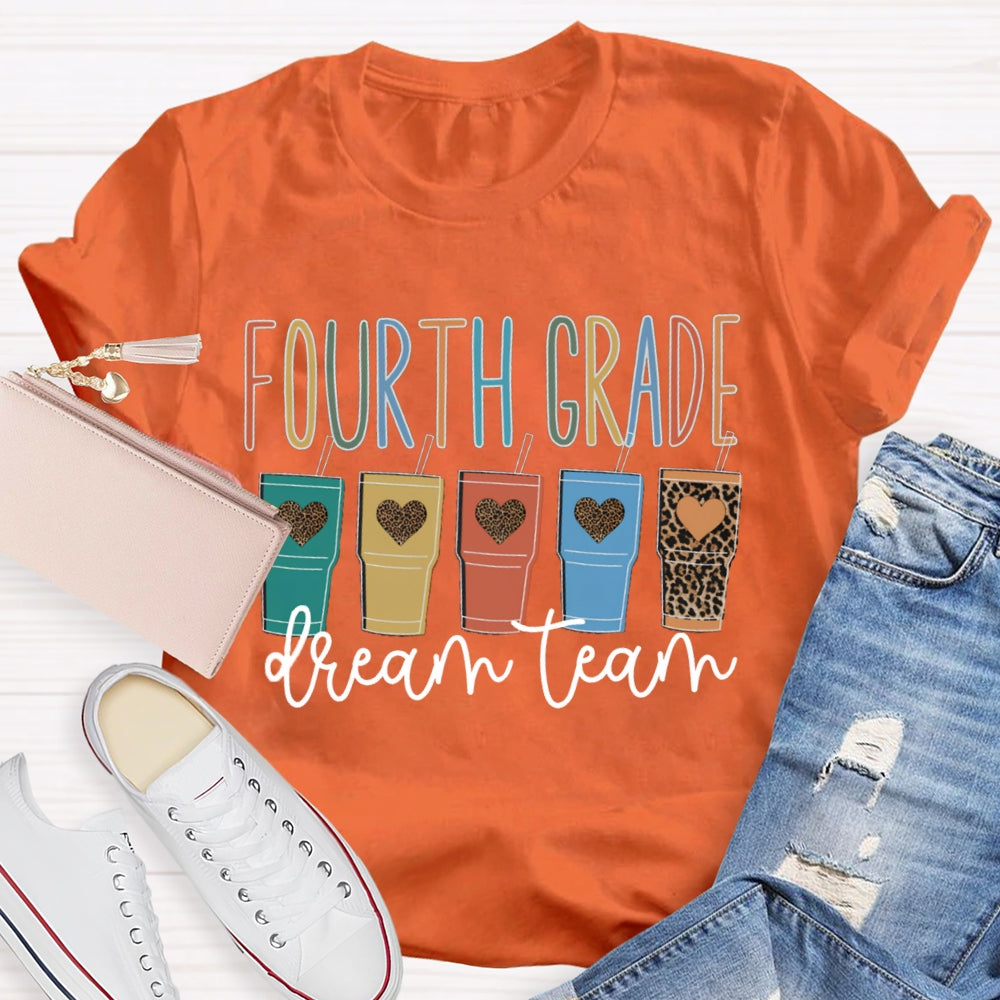 Personalized Grade Fourth Grade Dream Team Leopard Print Heart Coffee Cup T-shirt