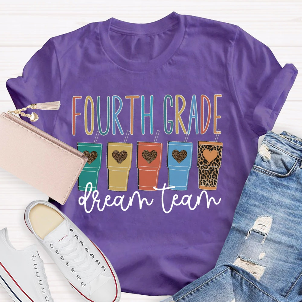 Personalized Grade Fourth Grade Dream Team Leopard Print Heart Coffee Cup T-shirt