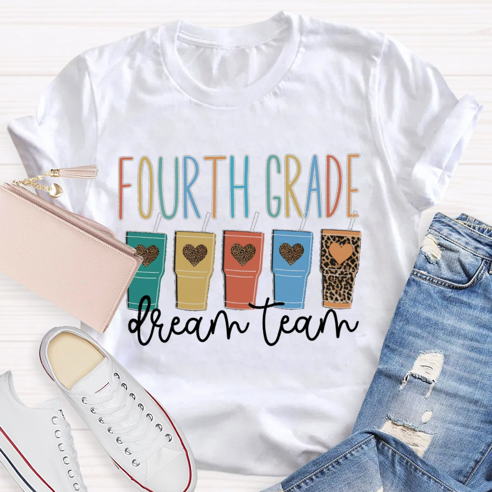 Personalized Grade Fourth Grade Dream Team Leopard Print Heart Coffee Cup T-shirt