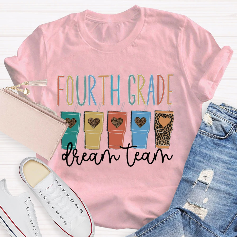 Personalized Grade Fourth Grade Dream Team Leopard Print Heart Coffee Cup T-shirt