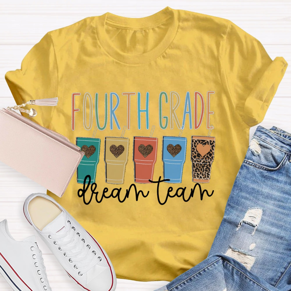 Personalized Grade Fourth Grade Dream Team Leopard Print Heart Coffee Cup T-shirt