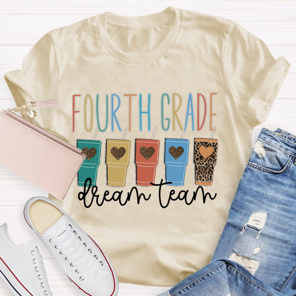 Personalized Grade Fourth Grade Dream Team Leopard Print Heart Coffee Cup T-shirt