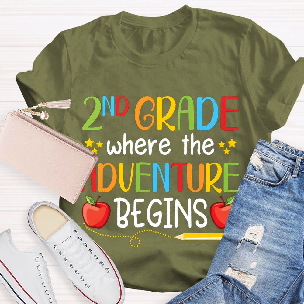 Personalized Grade Second Grade Where The Adventure Begins T-shirt