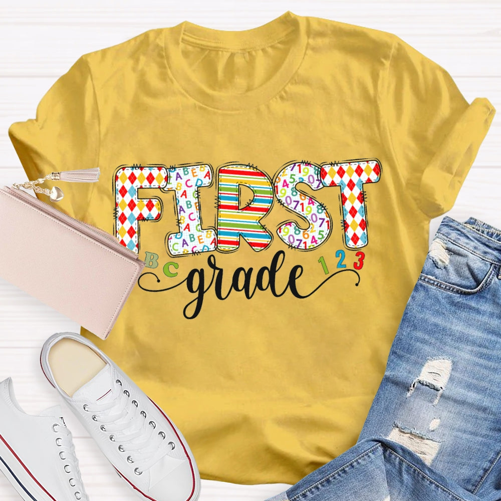 Personalized Grade Kinder Garten Colorful Printed Letters T-shirt