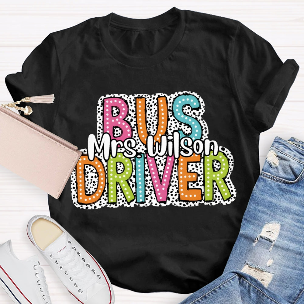Personalized Name School Bus Driver Spotted Print T-shirt