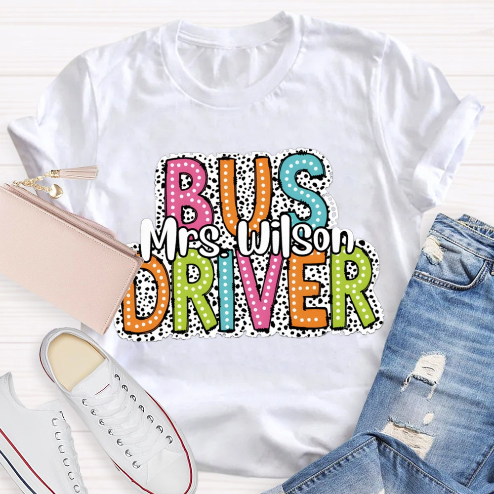 Personalized Name School Bus Driver Spotted Print T-shirt