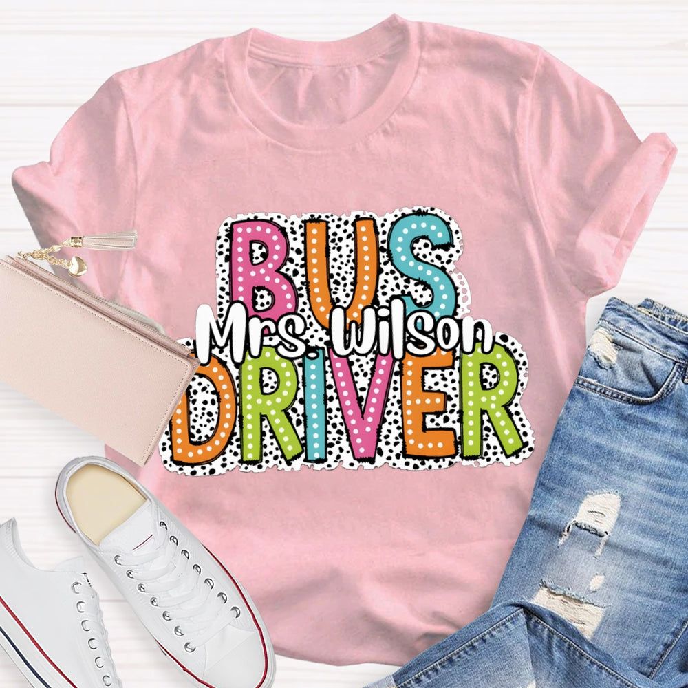 Personalized Name School Bus Driver Spotted Print T-shirt
