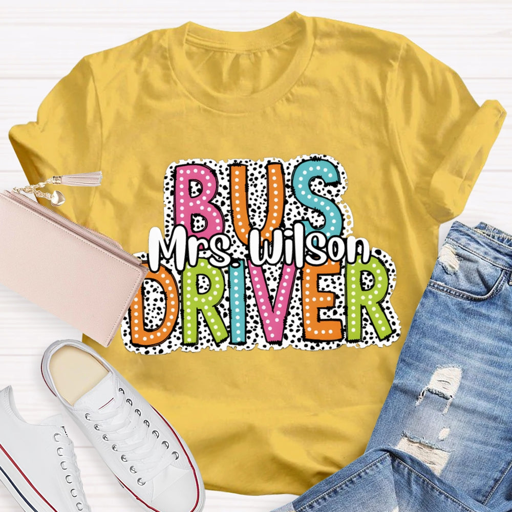 Personalized Name School Bus Driver Spotted Print T-shirt