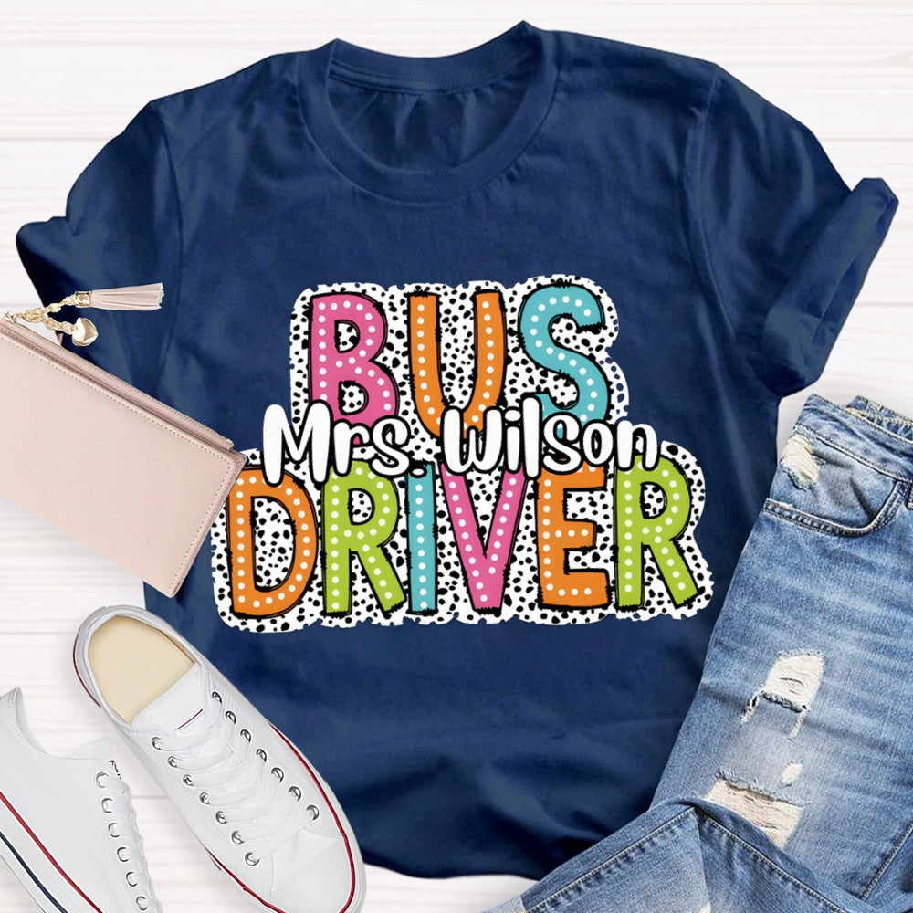 Personalized Name School Bus Driver Spotted Print T-shirt