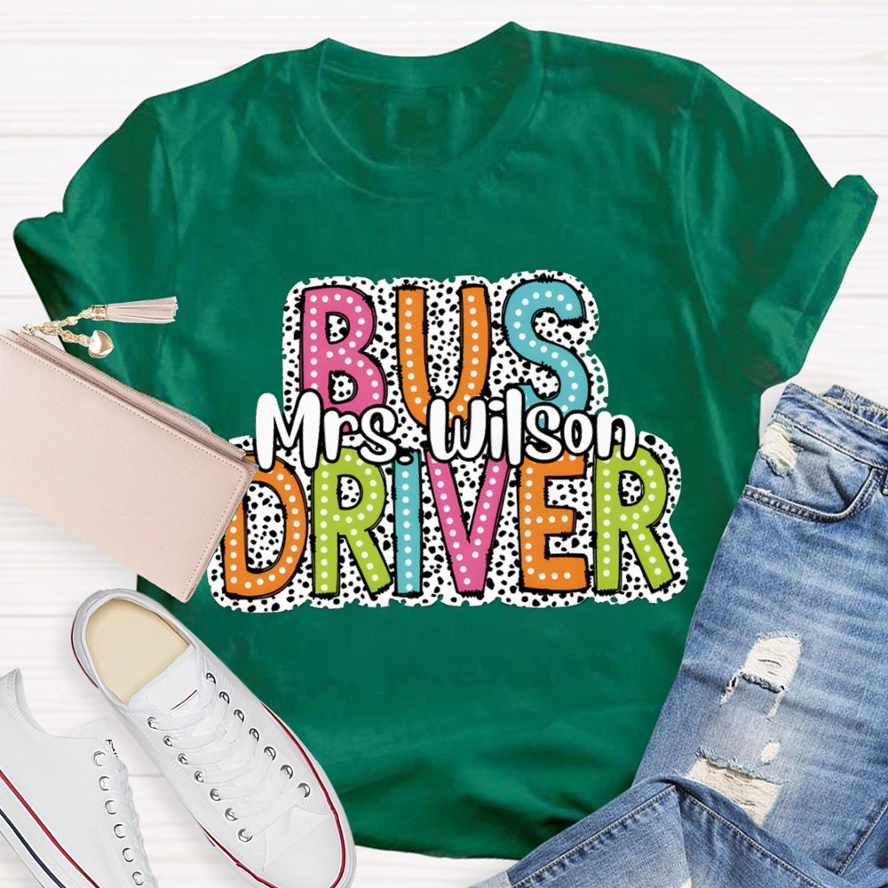 Personalized Name School Bus Driver Spotted Print T-shirt