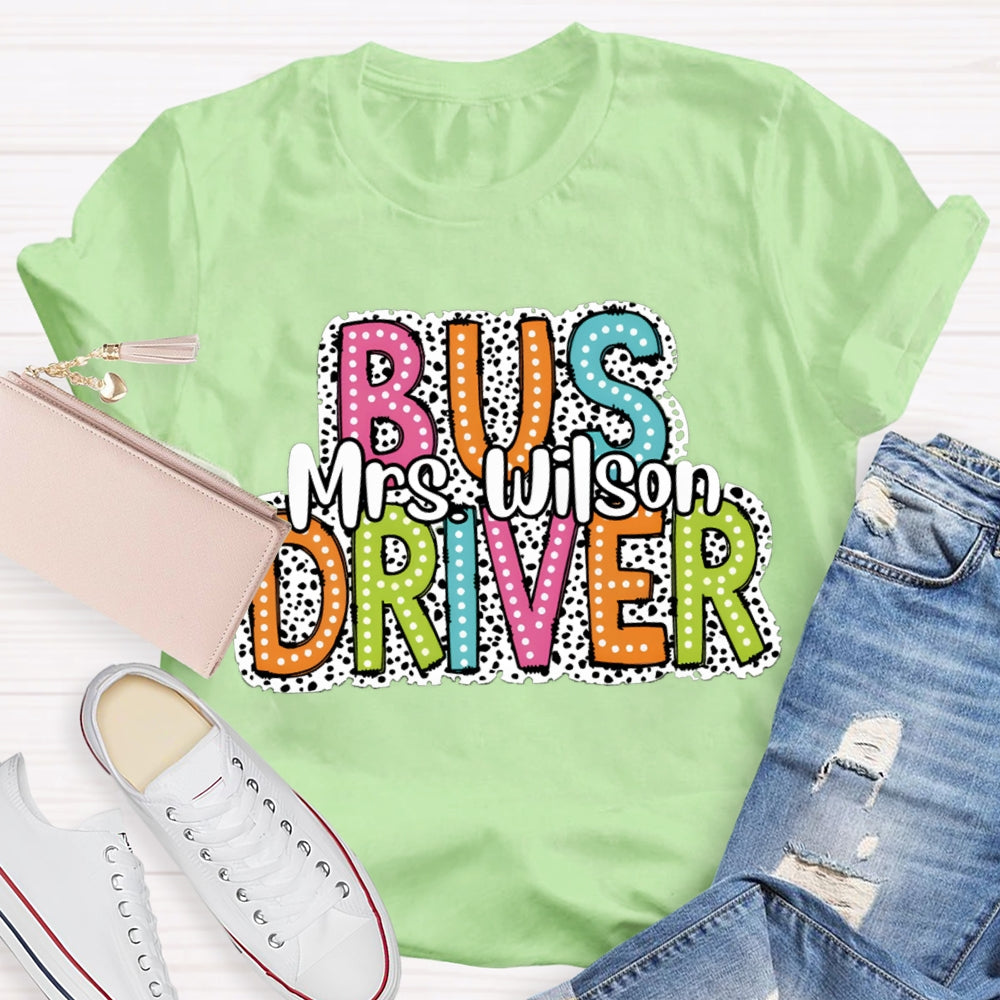 Personalized Name School Bus Driver Spotted Print T-shirt