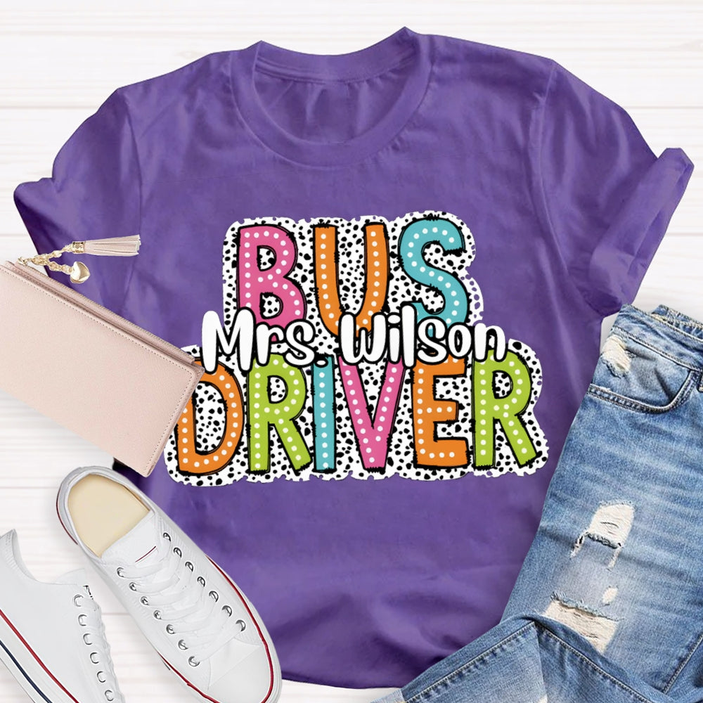 Personalized Name School Bus Driver Spotted Print T-shirt