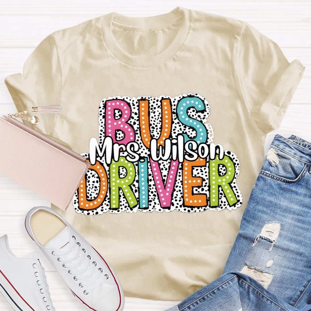 Personalized Name School Bus Driver Spotted Print T-shirt