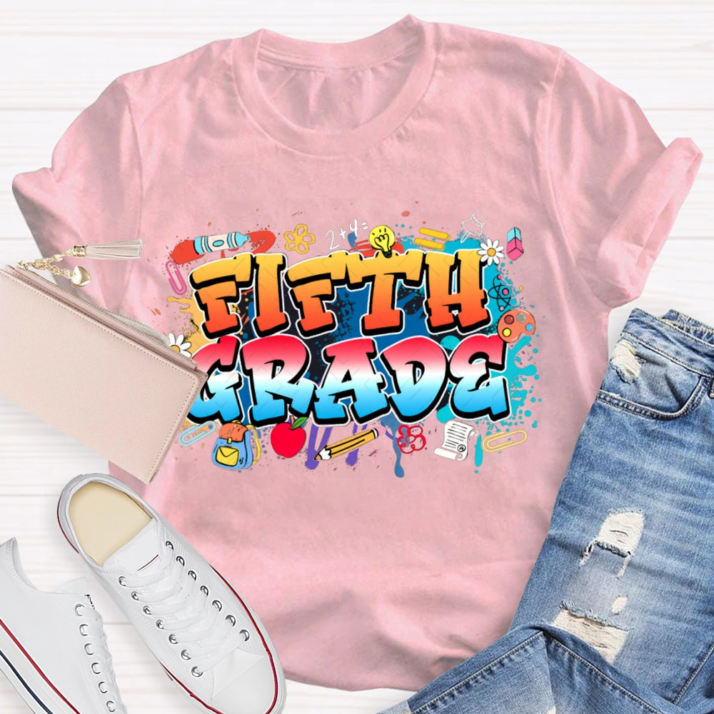 Personalized Grade Colorful Tie-Dye Print Teacher T-shirt