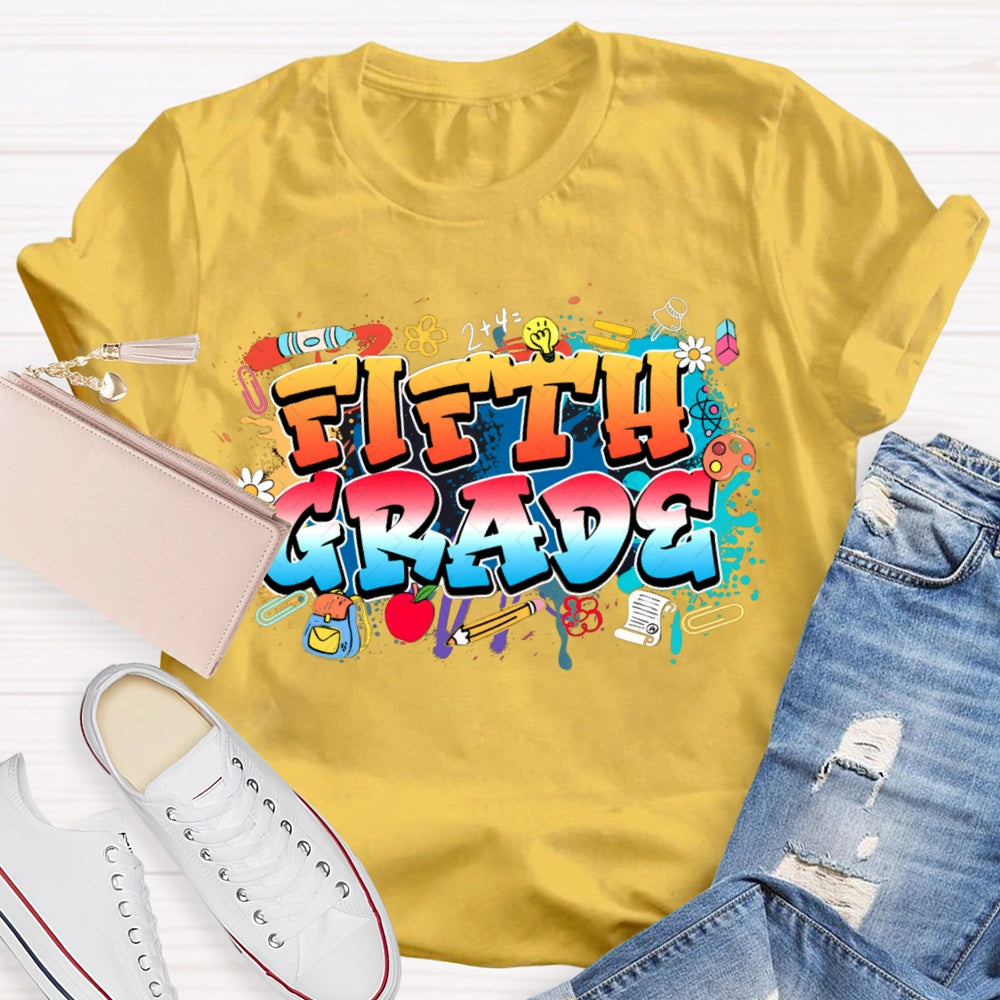 Personalized Grade Colorful Tie-Dye Print Teacher T-shirt