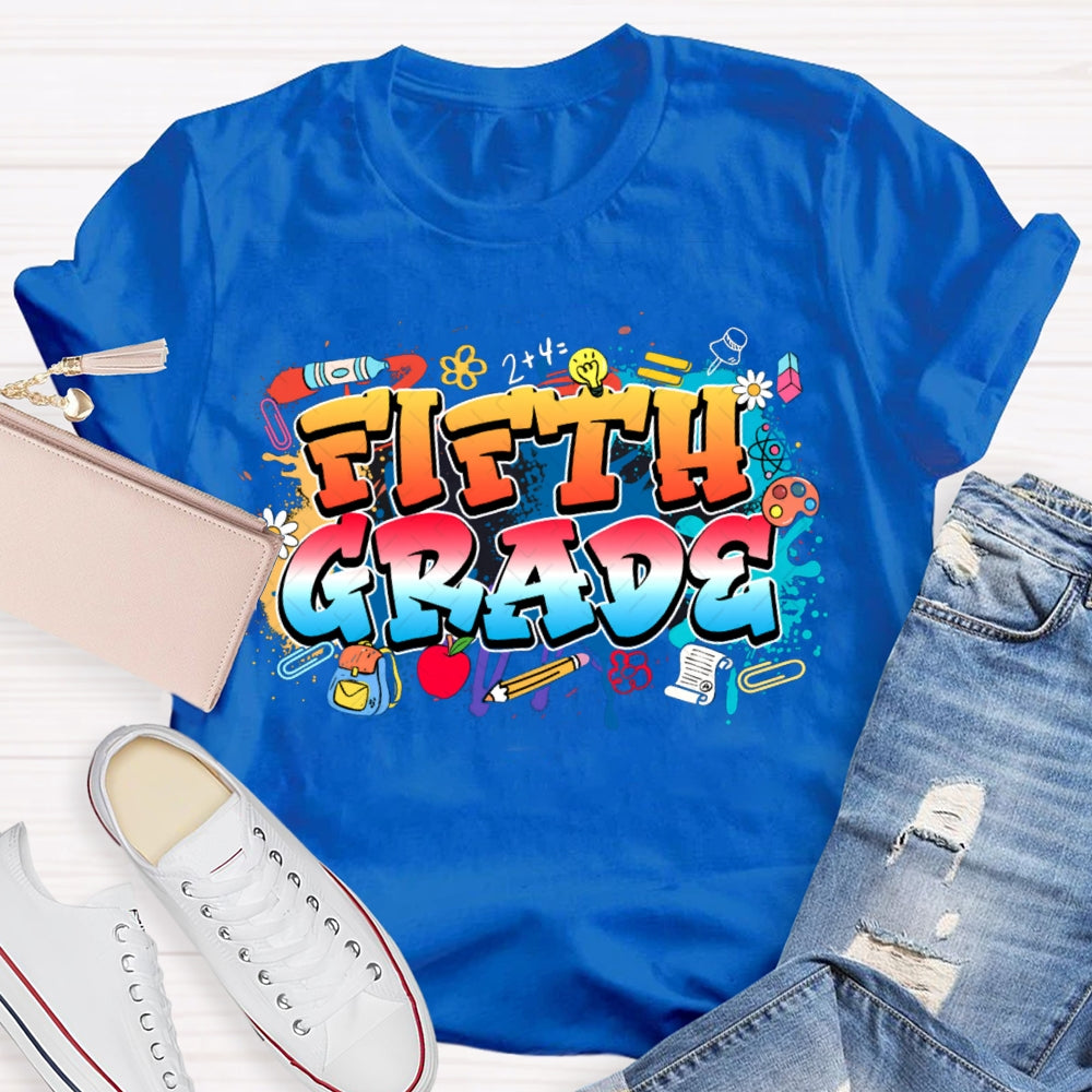 Personalized Grade Colorful Tie-Dye Print Teacher T-shirt