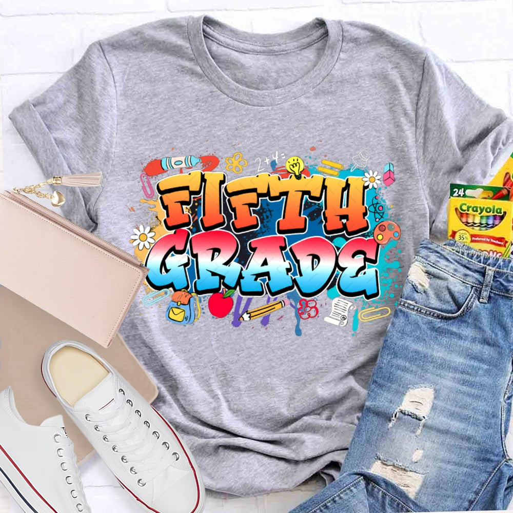 Personalized Grade Colorful Tie-Dye Print Teacher T-shirt
