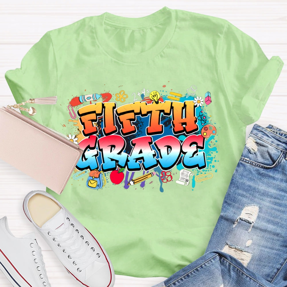 Personalized Grade Colorful Tie-Dye Print Teacher T-shirt