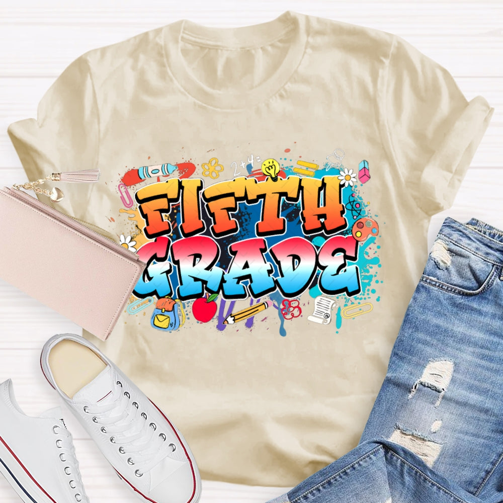 Personalized Grade Colorful Tie-Dye Print Teacher T-shirt