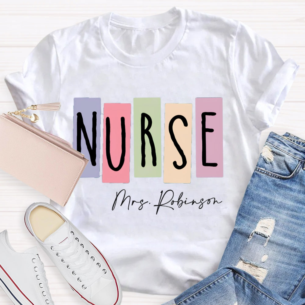 Personalized Name Nurse Colored Squares T-shirt