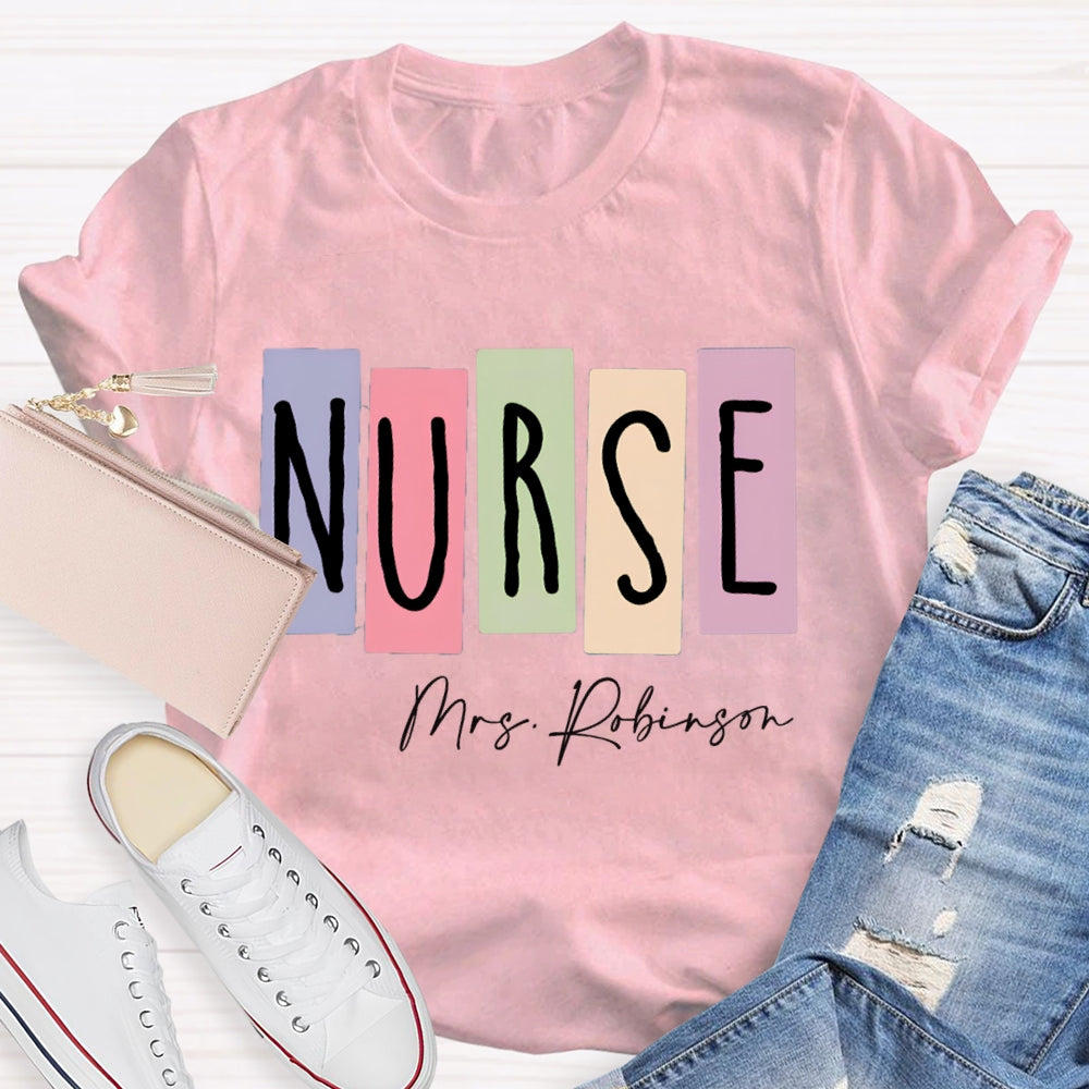 Personalized Name Nurse Colored Squares T-shirt