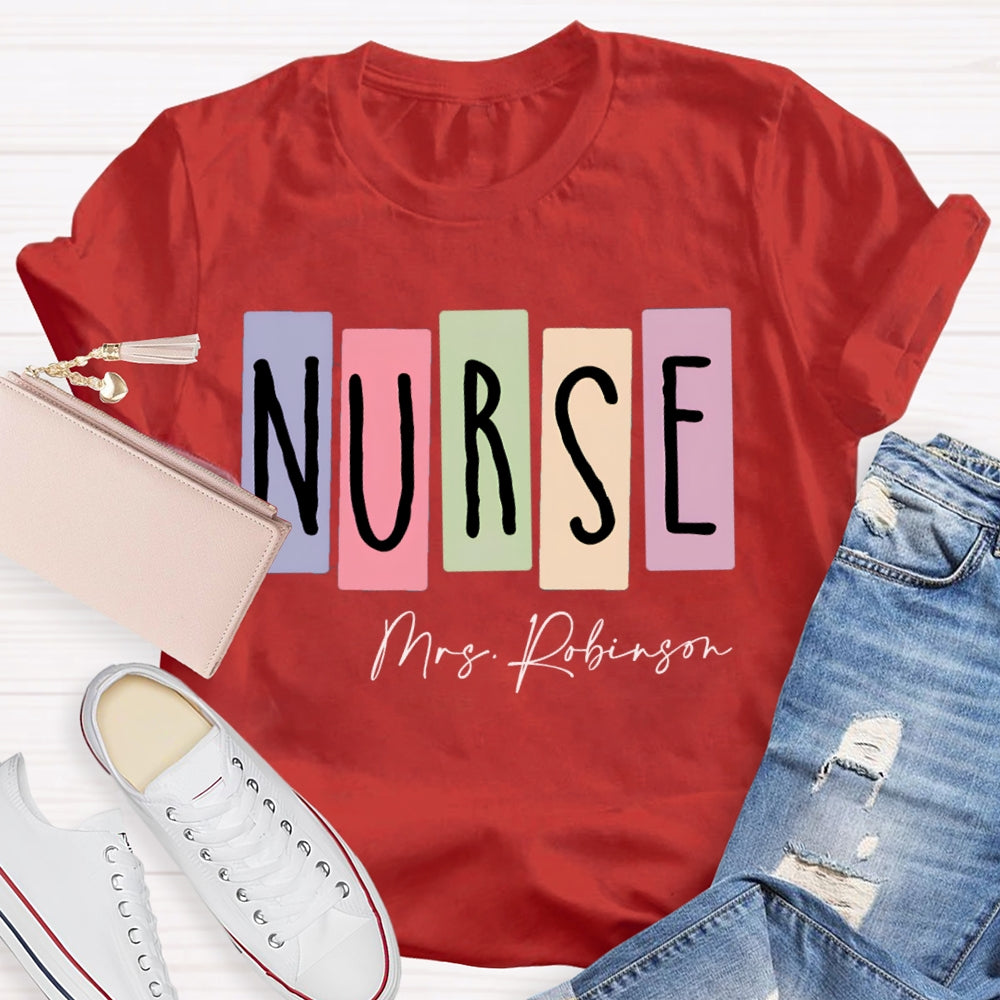 Personalized Name Nurse Colored Squares T-shirt