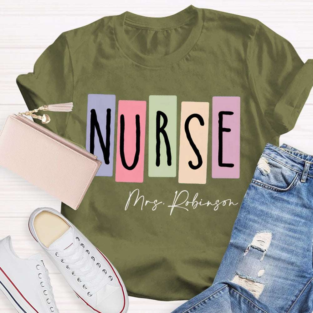 Personalized Name Nurse Colored Squares T-shirt