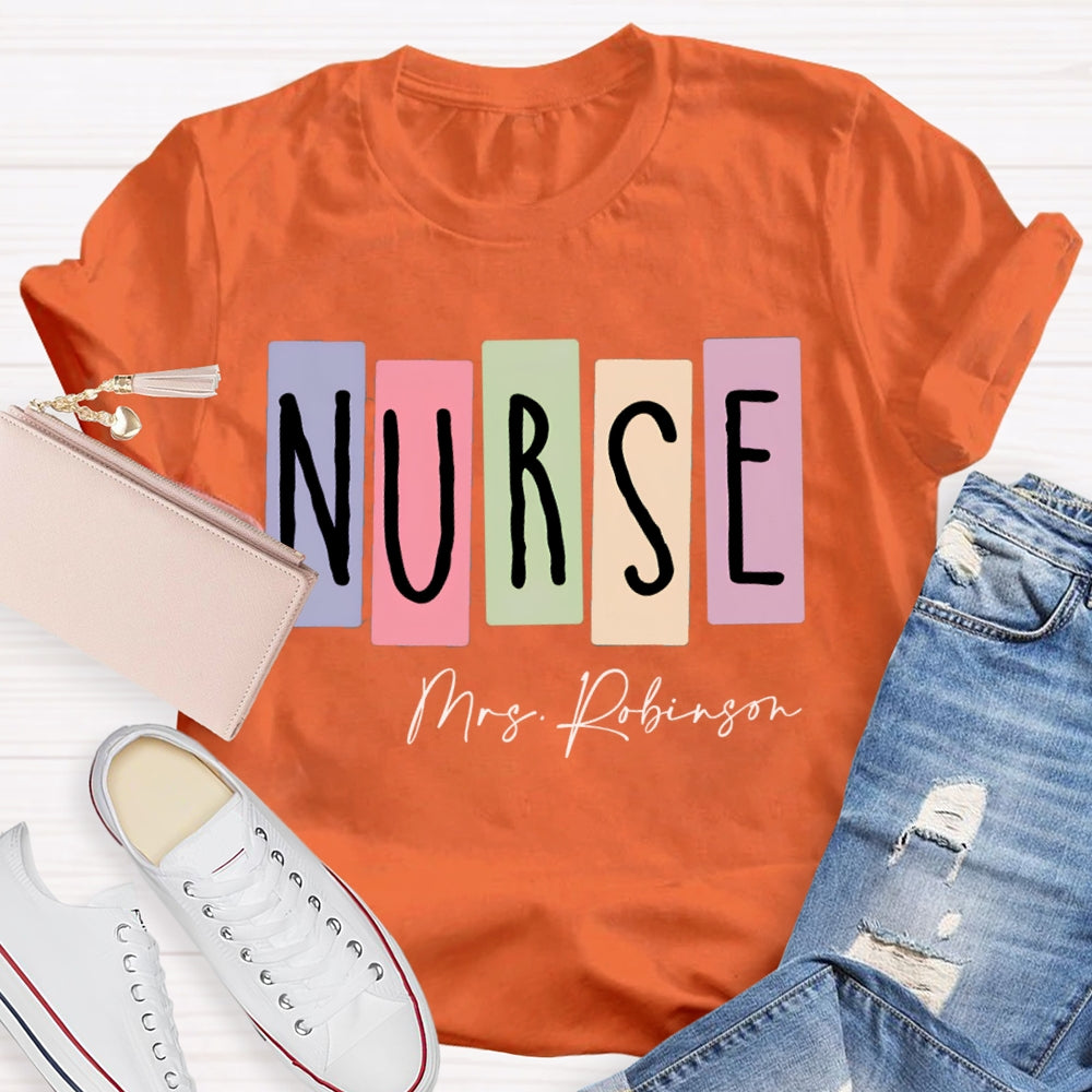 Personalized Name Nurse Colored Squares T-shirt