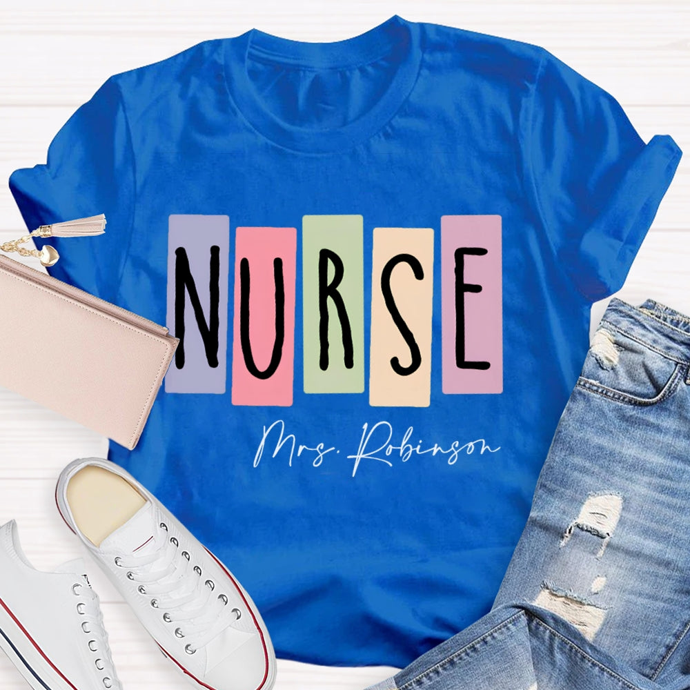 Personalized Name Nurse Colored Squares T-shirt