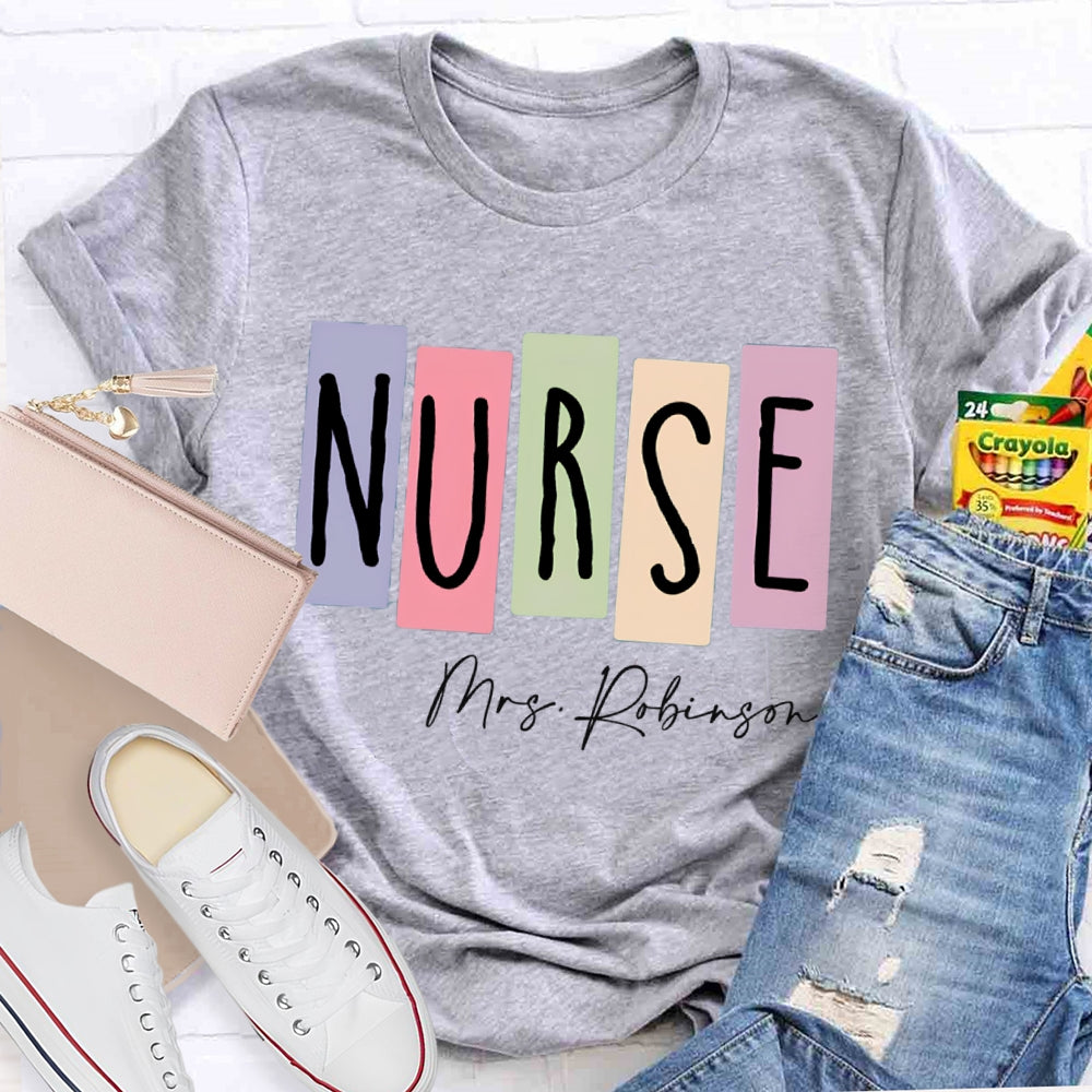 Personalized Name Nurse Colored Squares T-shirt