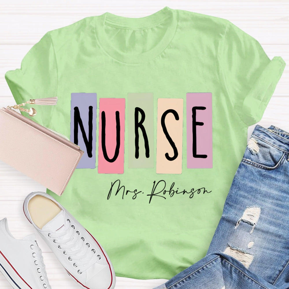 Personalized Name Nurse Colored Squares T-shirt