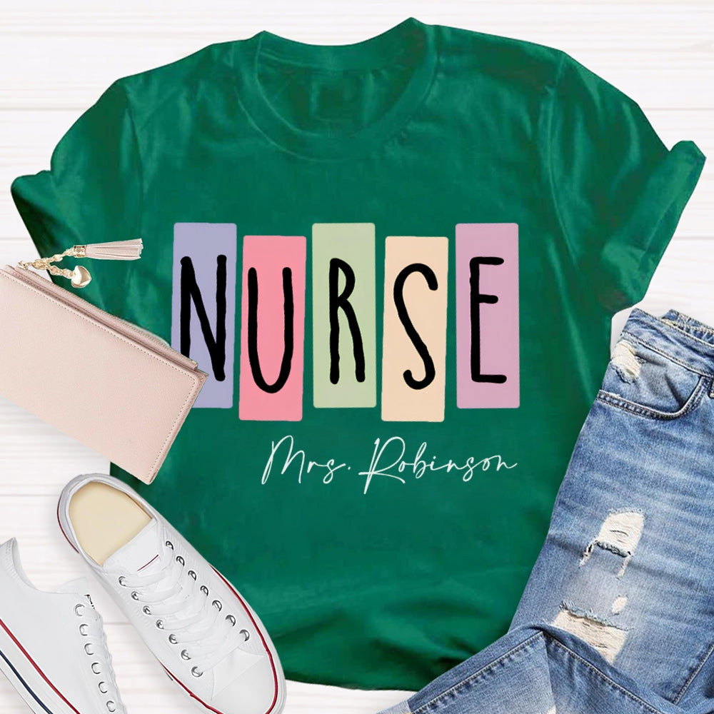 Personalized Name Nurse Colored Squares T-shirt