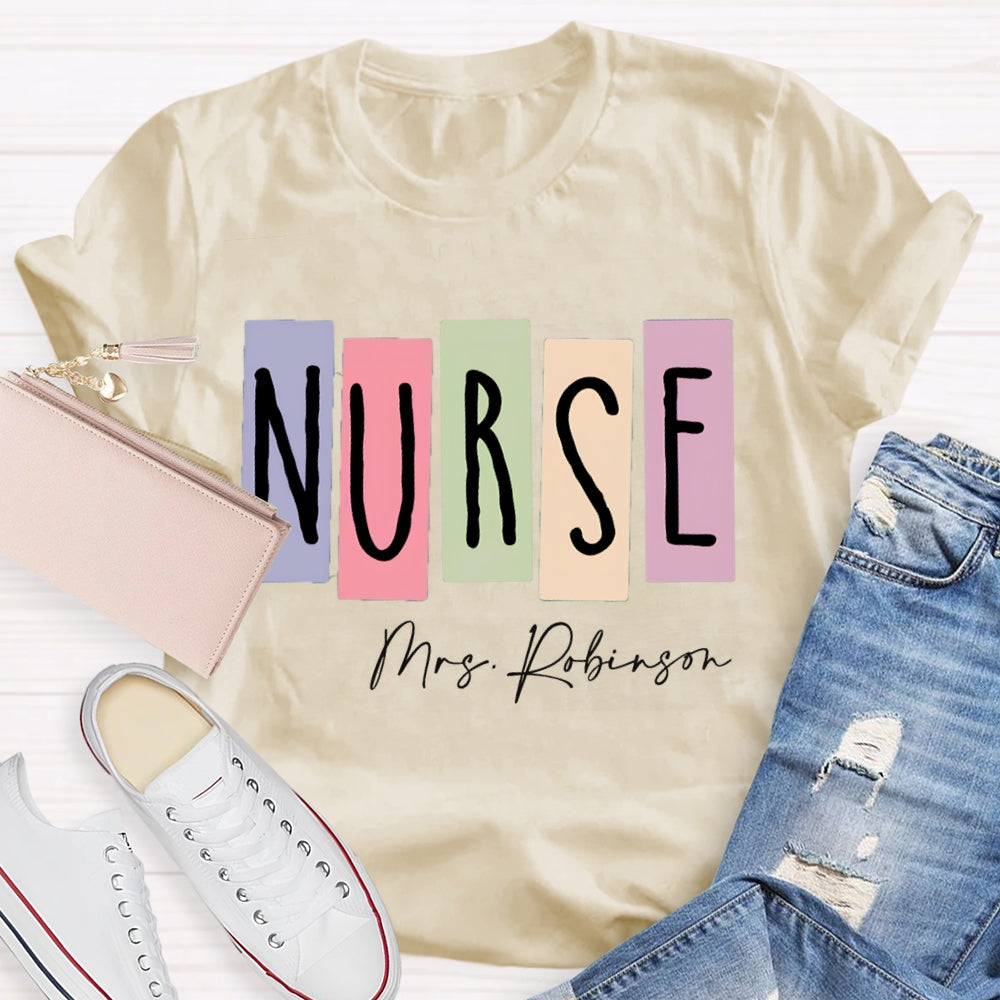 Personalized Name Nurse Colored Squares T-shirt