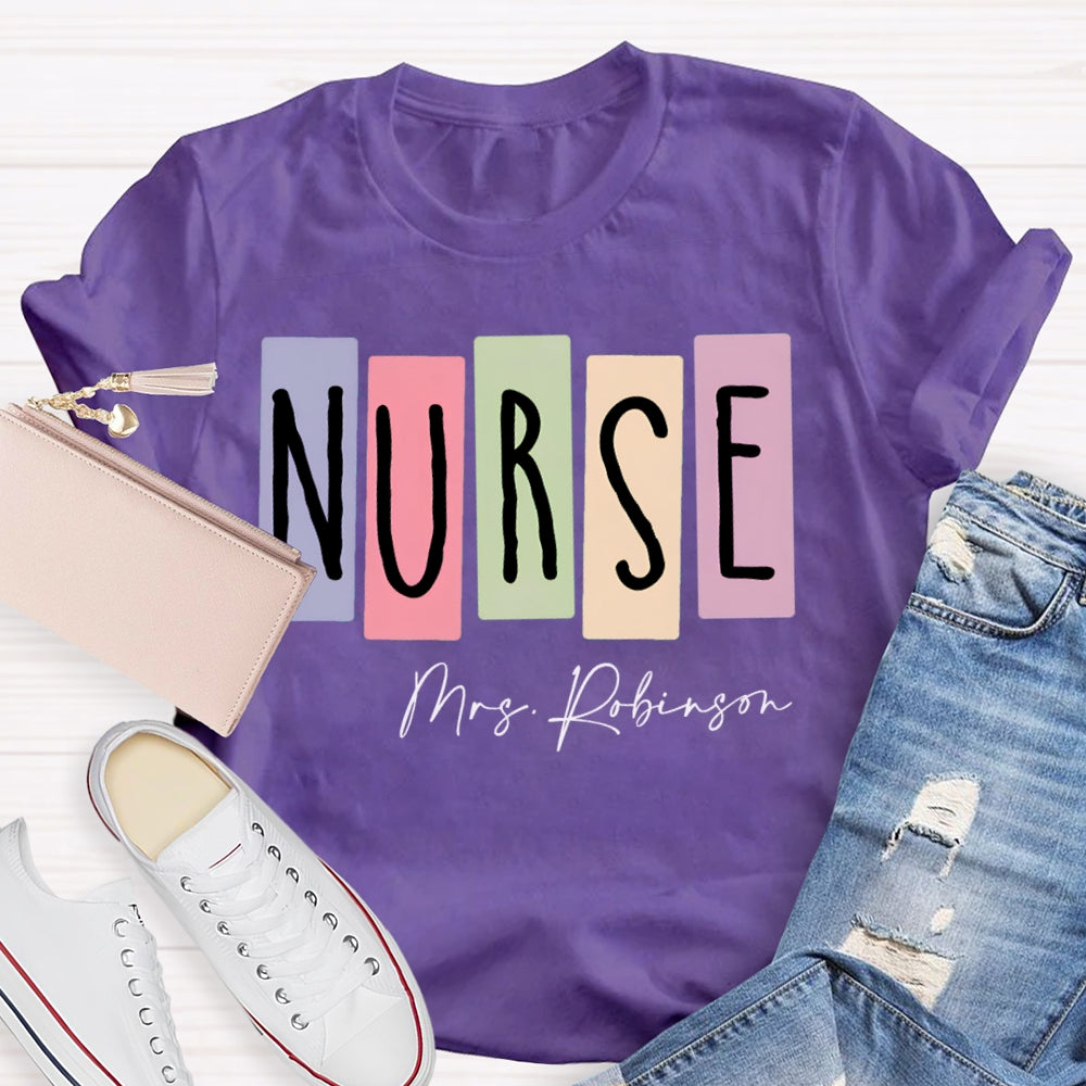Personalized Name Nurse Colored Squares T-shirt