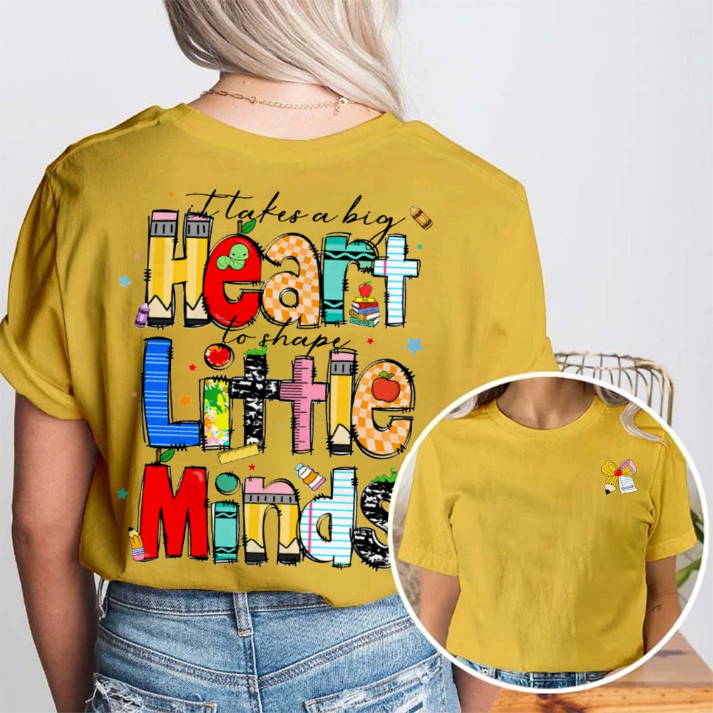 Personalized Name It Takes A Big Heart Shape Little Minds Double Printed T-shirt